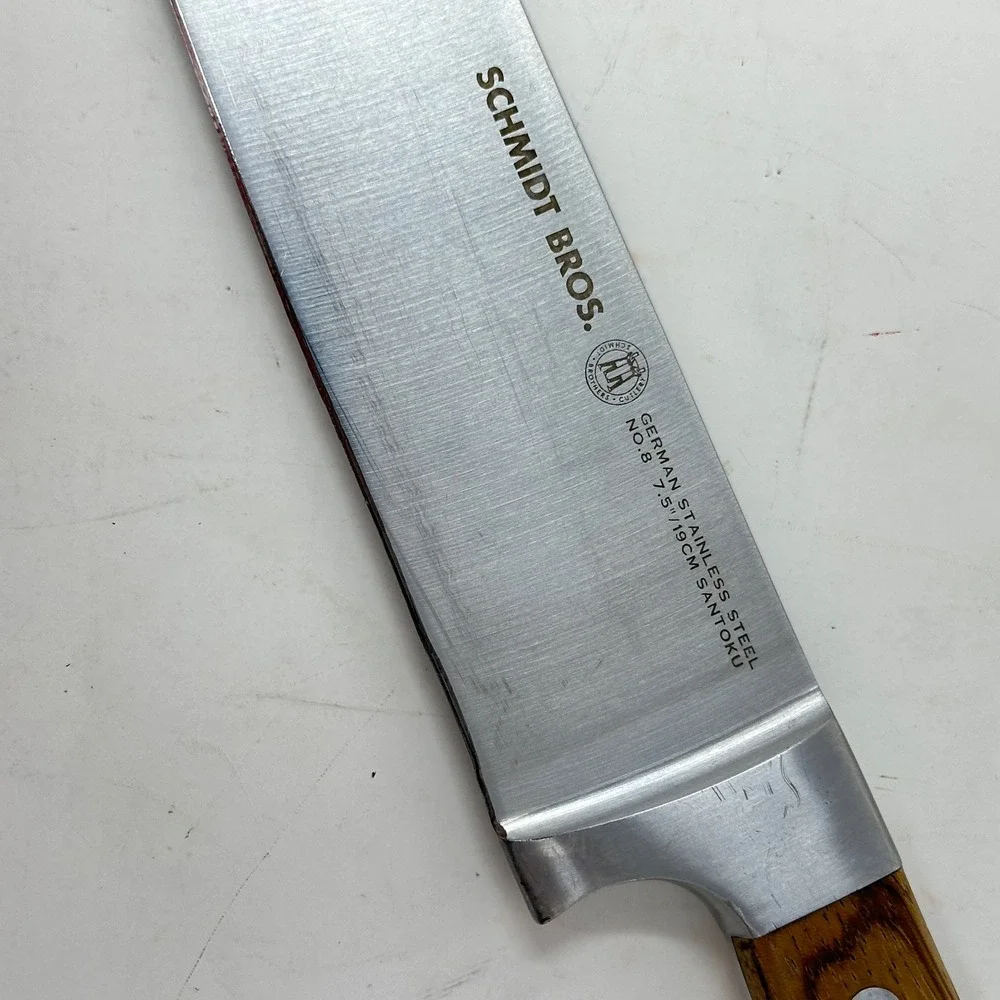 Schmidt Bros No 8 Santoku Knife 7.5 Inch German Stainless Steel Wood Handle
